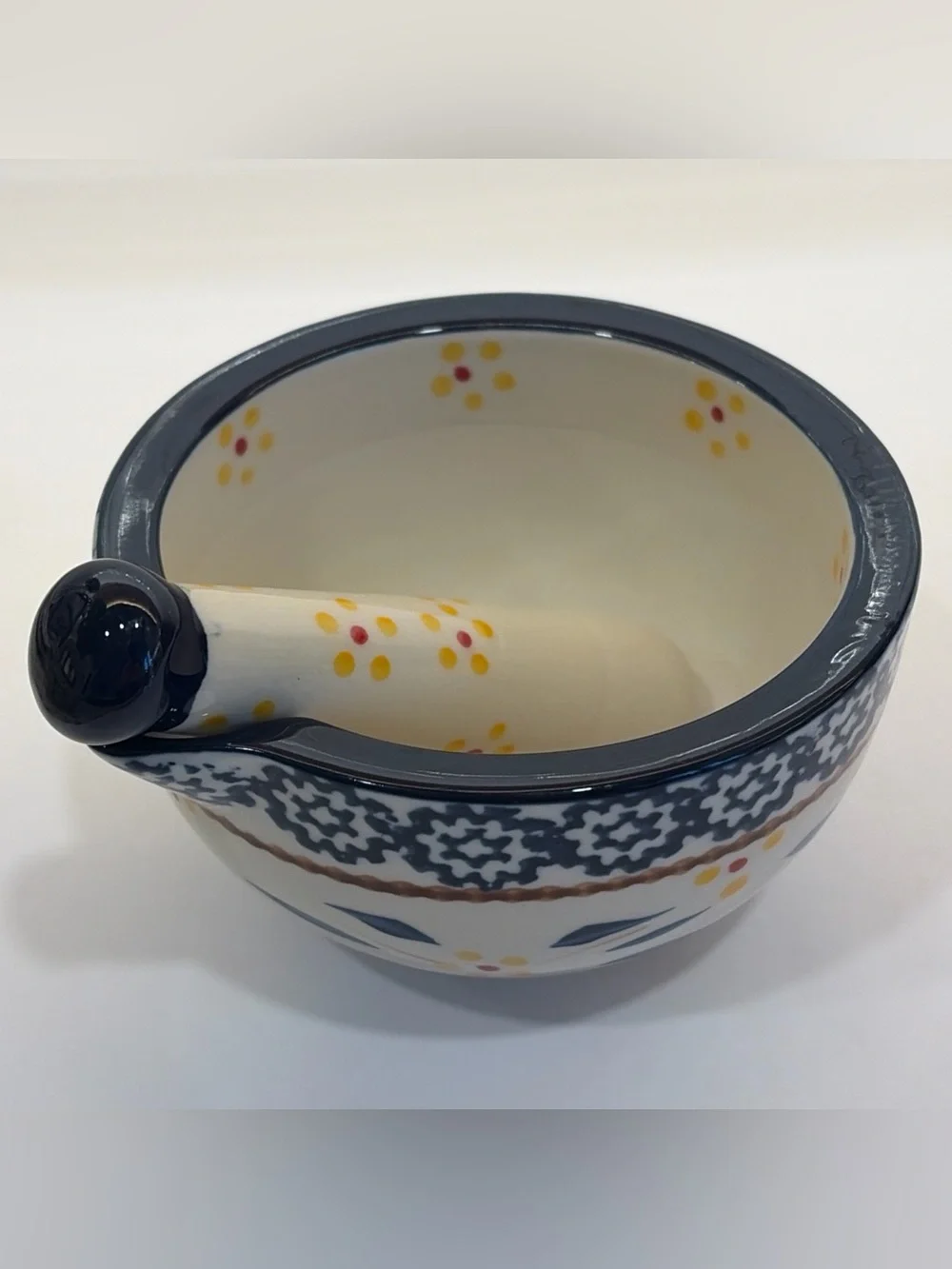 Temp-Tations Blue and Yellow Floral Ceramic Mortar & Pestle